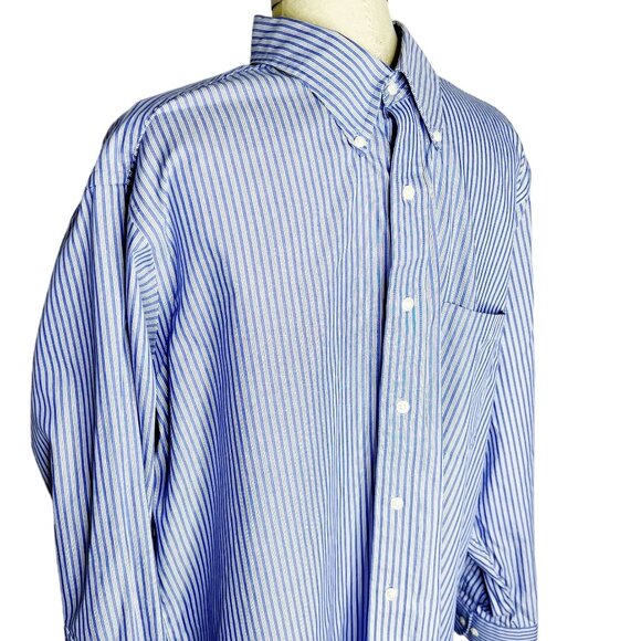IZOD Shirt Mens Size XL (Neck Size 17) Blue White 80s 2-Ply PinPoint Striped - Picture 1 of 4